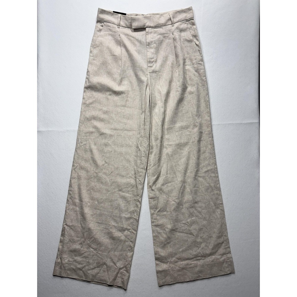 Banana Republic Dress Pants Womens 14 Beige Linen Wide Leg High Rise Relaxed